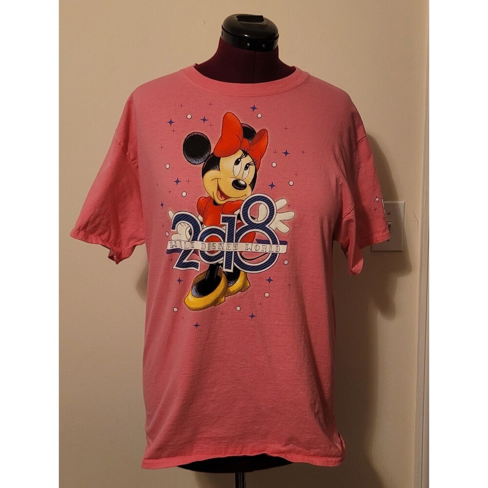 DISNEY PARKS Minnie Mouse Graphic T-Shirt Pink Women’s Large 2018 Cotton